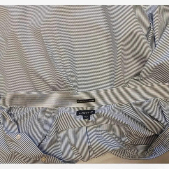 Lands’ End Blue Pinstriped  Ling Sleeve Button Down Dress Shirt Size 19-35 - Picture 10 of 12